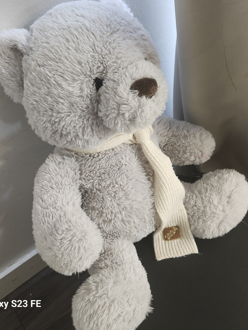 Plush Cream Teddy Bear with Knit Scarf - Soft Cuddly Toy